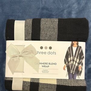 Three Dots Black and Gray Cashmere Blend Wrap
